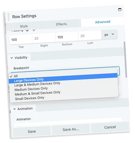 mobile responsive screen sizes - beaver builder