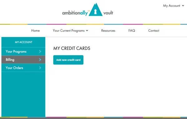 Screenshot of update credit card page