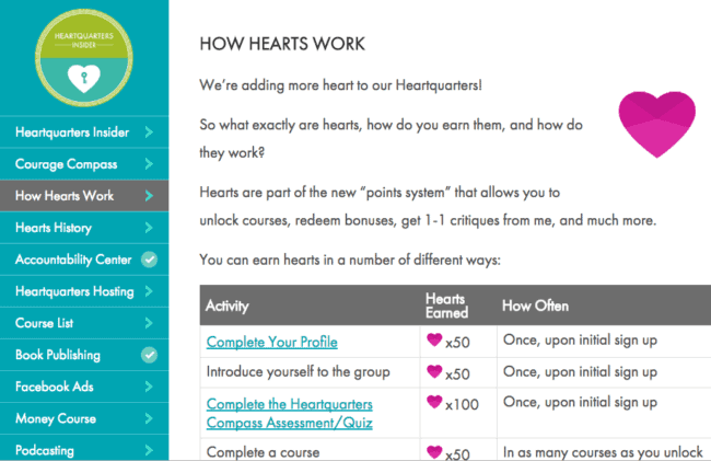 Heartquarters Example of Website Currency