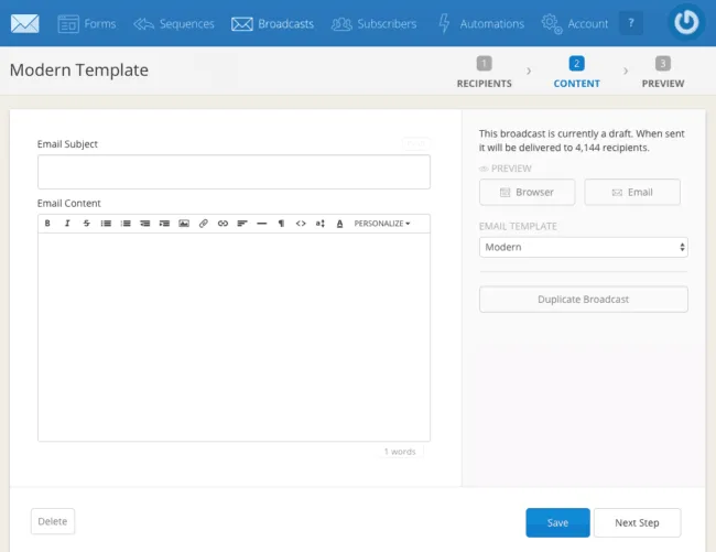 ultimate tag based crm comparison guide 2017 - convertKit emails