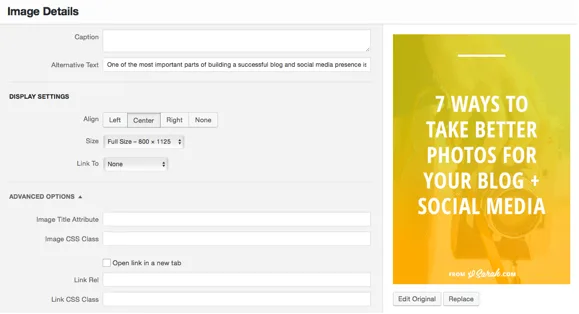 Screenshot of WordPress media editor