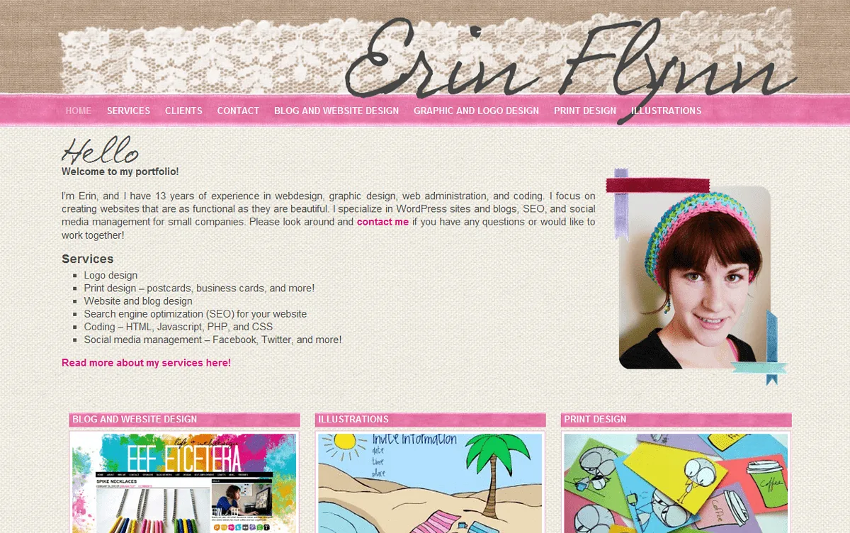 Screenshot of Erin Flynn's Old Website