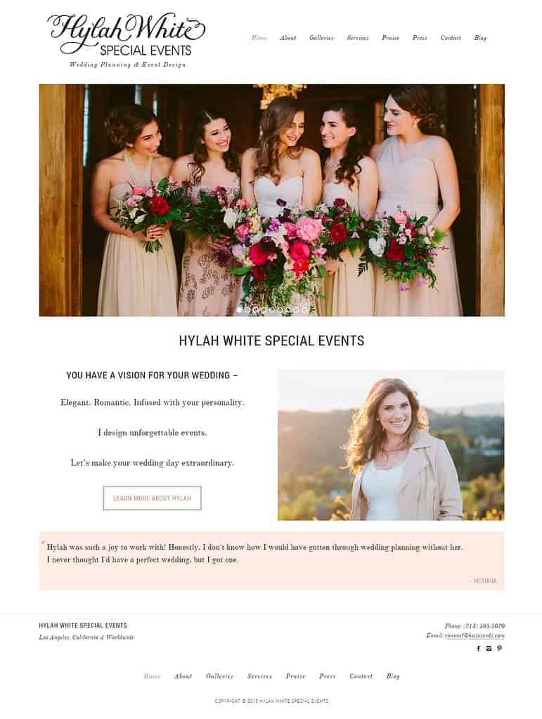 Screenshot of Hylah White website