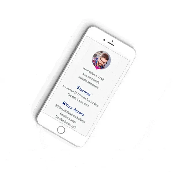Mobile phone with animation of course dashboard and account options