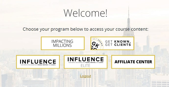 Selena's Welcome Screen for Her Online Training Students