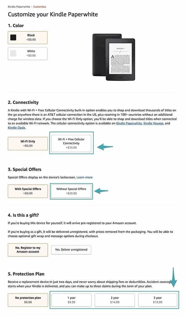 Screenshot of Kindle upsell