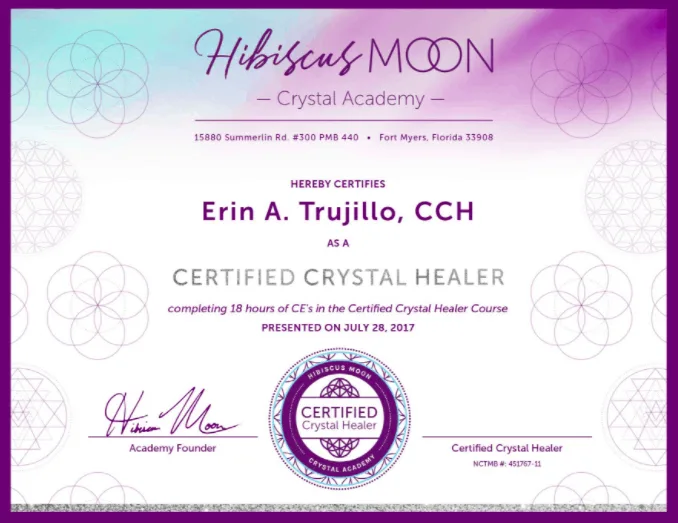 This is an example of the certificate of completion that Hibiscus Moon offers students at graduation.