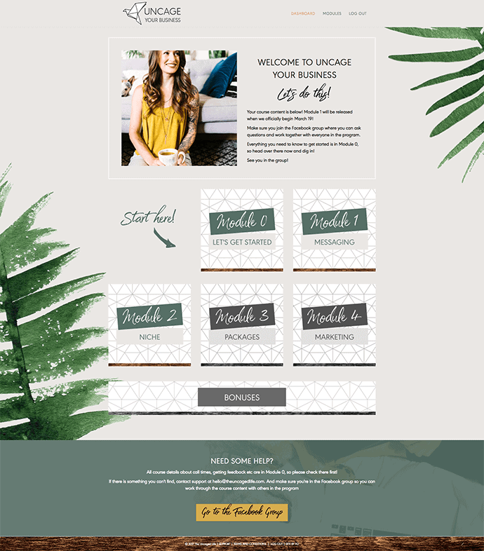 Membership site example: Uncage your business with Becca Tracey