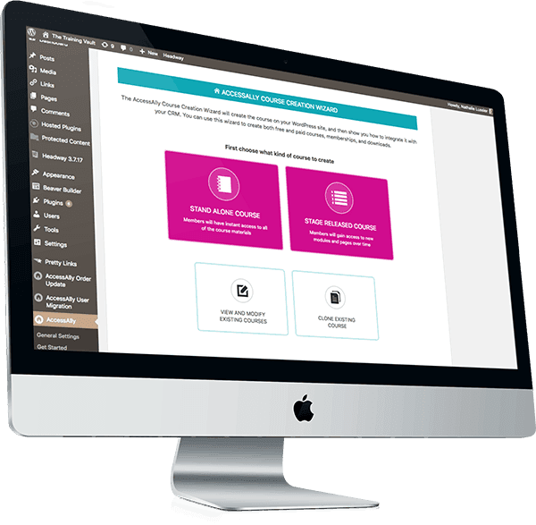 WordPress-LMS-Plugin Computer with screenshot of AccessAlly course wizard-WordPress LMS Plugin