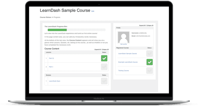 LearnDash Sample Course Screenshot on a Laptop