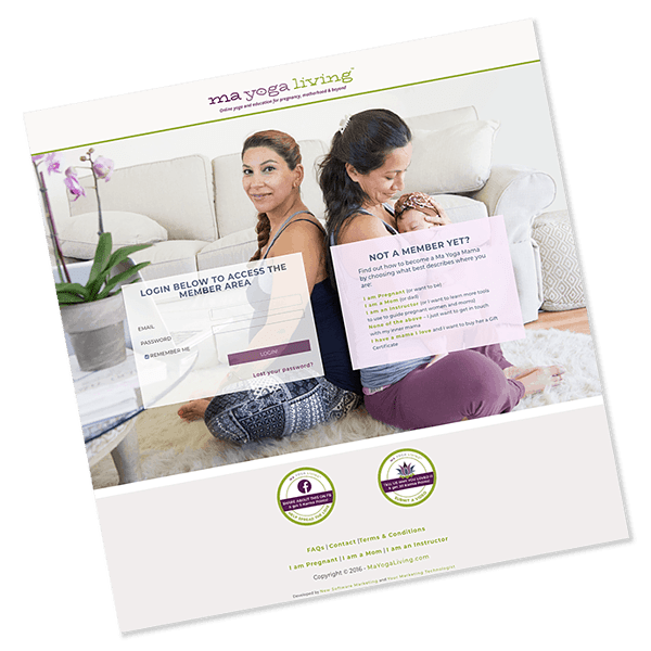 Laptop mockup of Ma Yoga Living log in page: membership sites for moms