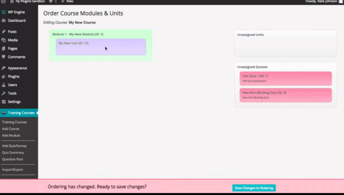 Screenshot of WP Courseware Course Modules and Unit Sorting
