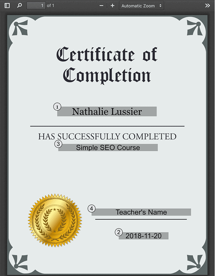 Certificate of Completion Example from AccessAlly Pro