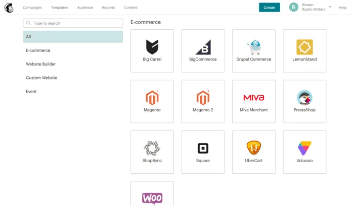 MailChimp integration list