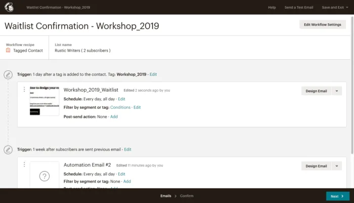 Mailchimp automation screenshot