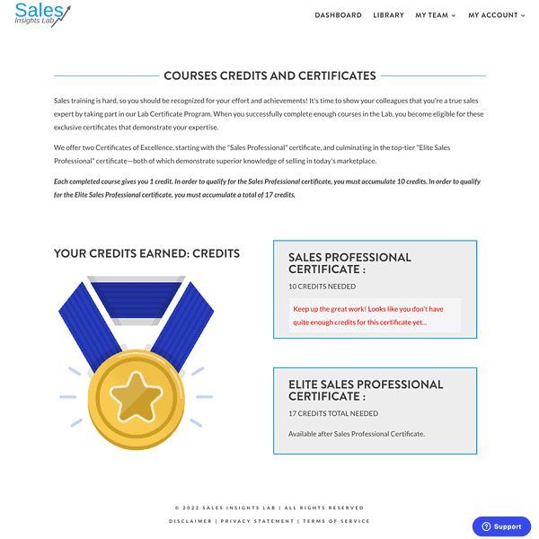 Certification of completion and gamification area