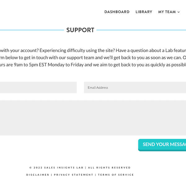 Support page screenshot