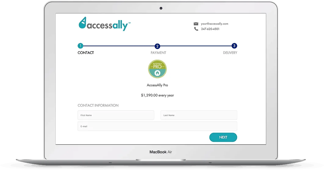 accessally 3 step checkout flow