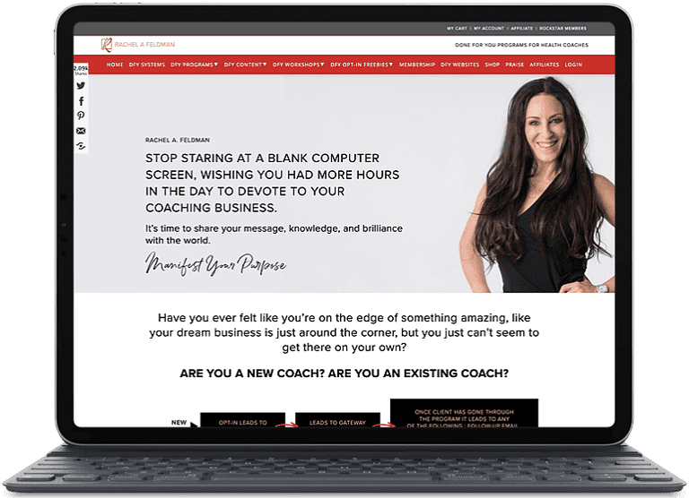 laptop displaying Rachel Feldman's website