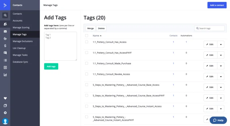 ActiveCampaign - Tags - AccessAlly screenshot of how to locate ActiveCampaign tags
