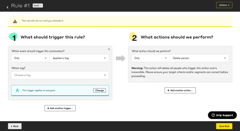 Drip Rules - AccessAlly screenshot of Drip Rules settings