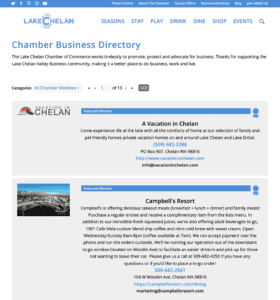 Screenshot of Lake Chelan business directory