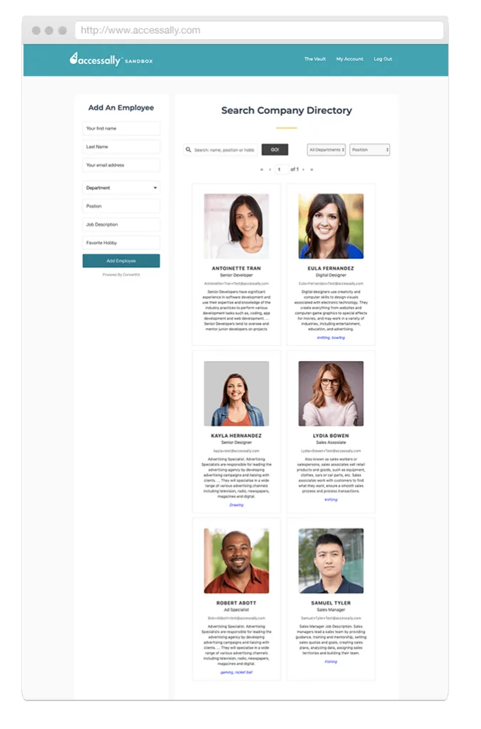 Screenshot of a company directory example