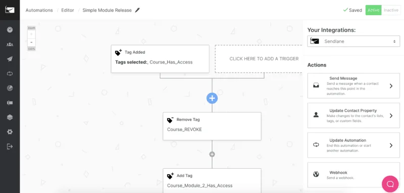 Screenshot of Sendland Automation Screen