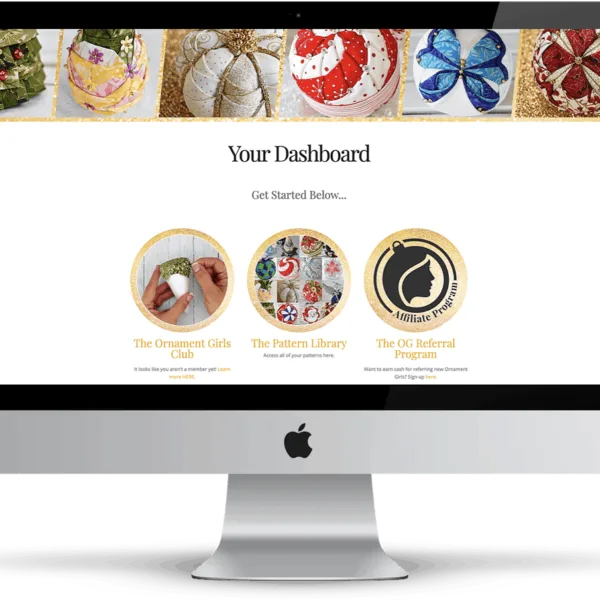 Computer-with-ornament-girls-dashboard page - AccessAlly Computer with Screenshot of Ornament Girls Business Dashboard