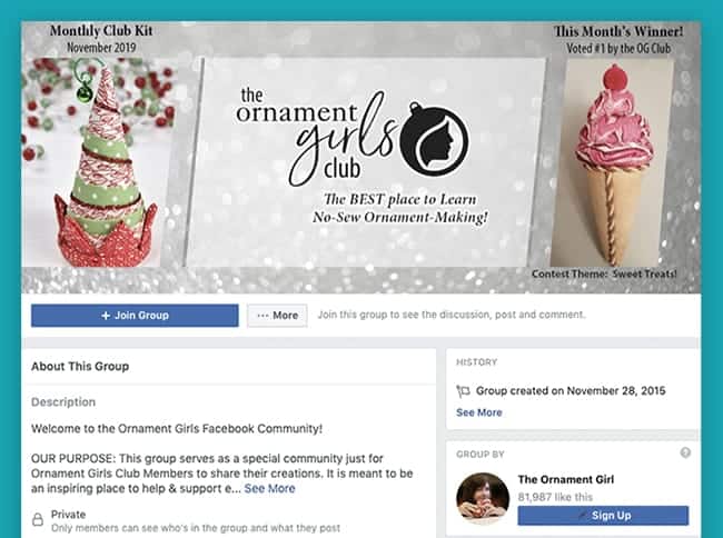 Screenshot of Ornament Girls Facebook group