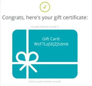 Screenshot of a gift card at checkout process