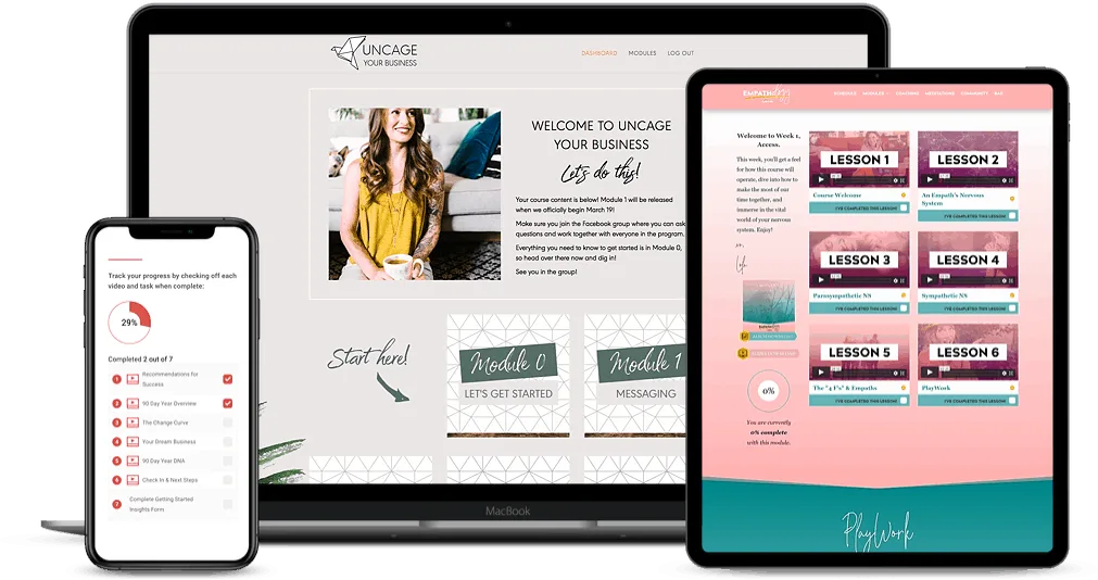 Example LMS Sites using AccessAlly - AccessAlly Laptop, phone, and tablet showing examples of AccessAlly client websites