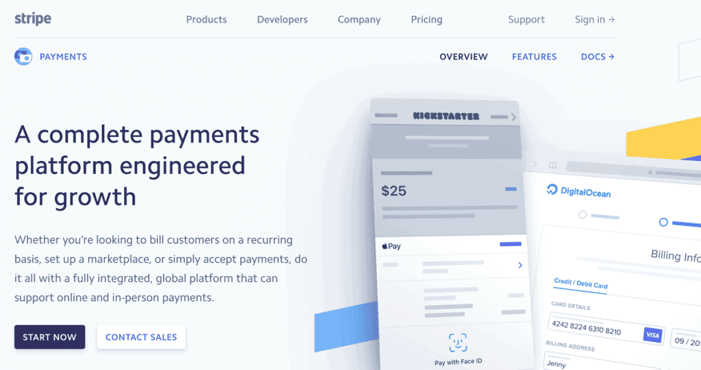 Screenshot of Stripe payment website