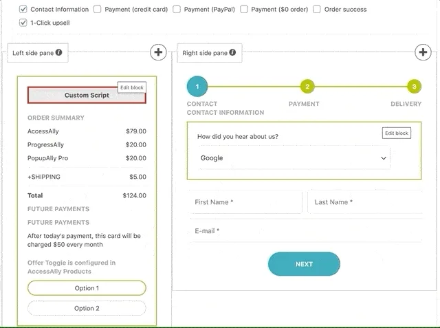 Drag and drop order form designer - AccessAlly Animated screenshot of the drag and drop order form designer