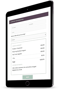 Tablet with a screenshot of a recurring payment order form