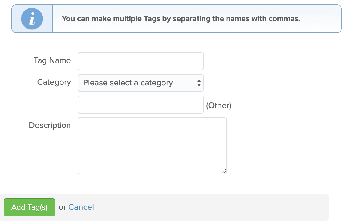 Infusionsoft interface for tag creation