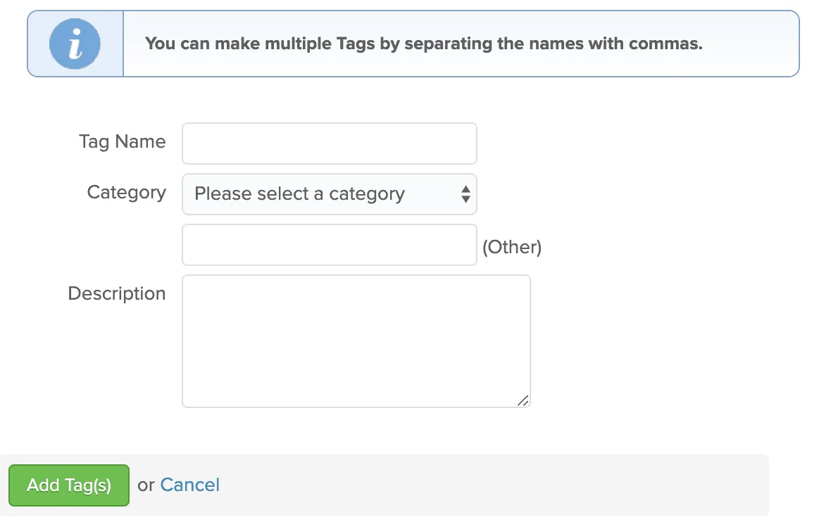 Infusionsoft interface for tag creation
