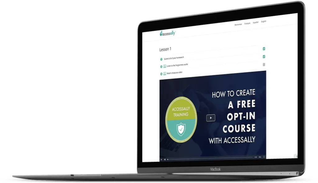 Laptop with a screenshot of a video hosted on Amazon S3 in AccessAlly