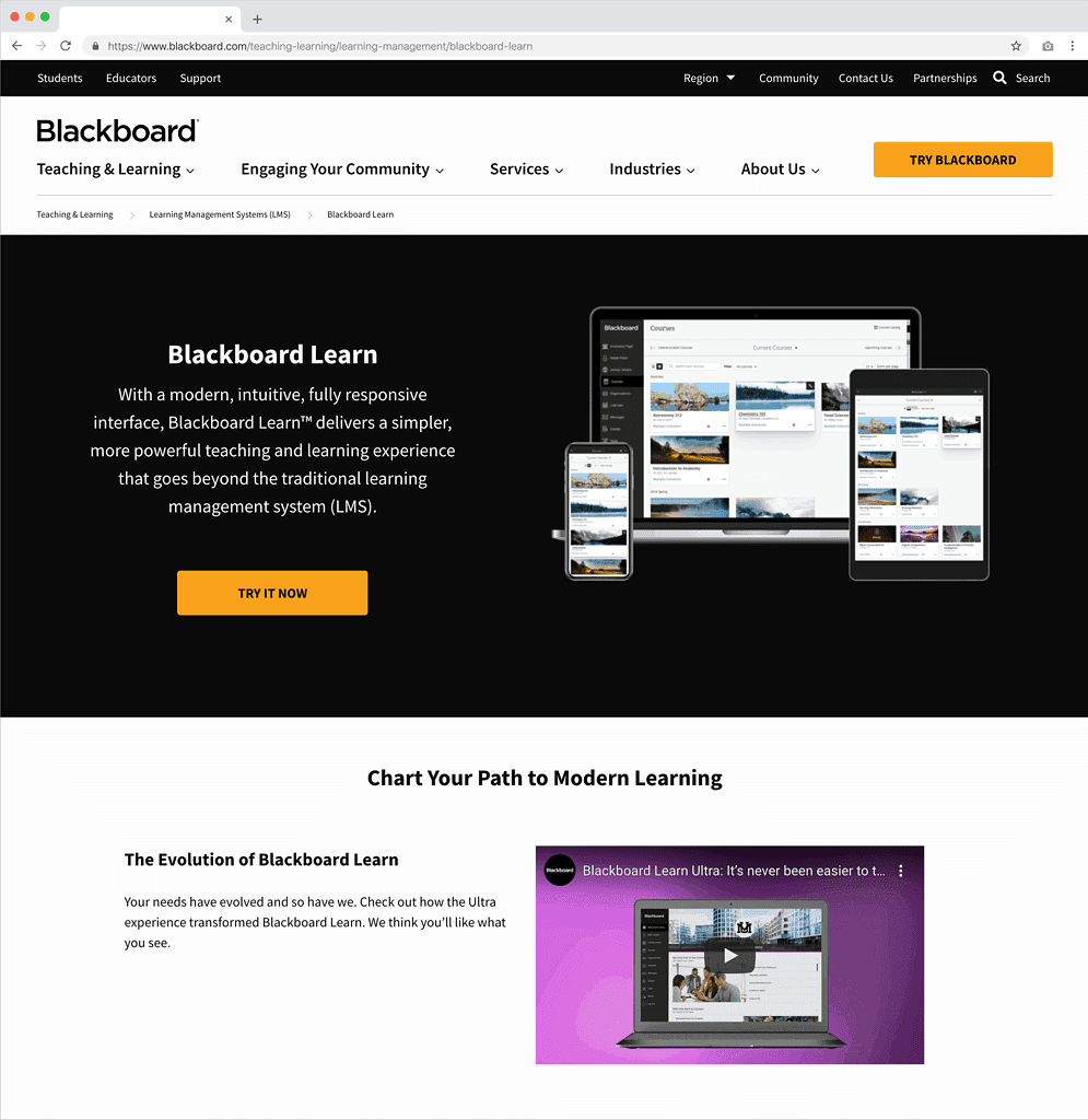 Screenshot of Blackboard Learning Website