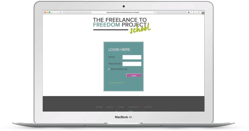 Screenshot of the Freelance to Freedom Project login screen