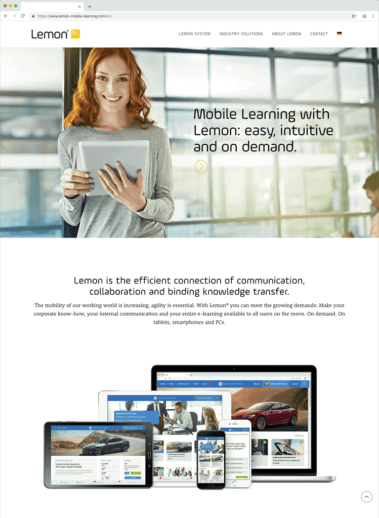 Screenshot of the Lemon Mobile Learning website
