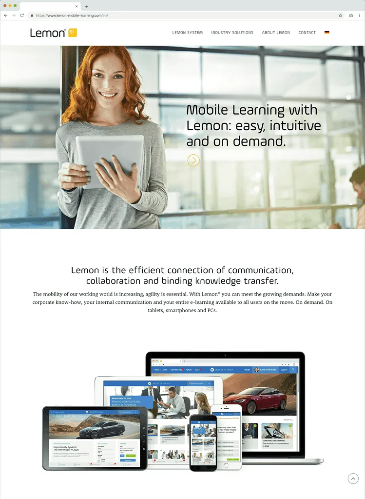 Screenshot of the Lemon Mobile Learning website