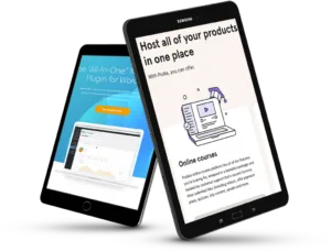 Platform - MemberPress vs. Podia - AccessAlly Two devices showing MemberPress vs. Podia