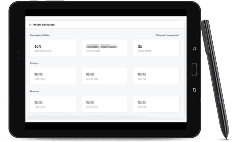 affiliate dashboard - AccessAlly tablet displaying an affiliate dashboard