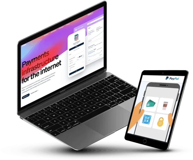 E-Commerce Stripe and PayPal - AccessAlly Two devices showing screenshots from PayPal and Stripe