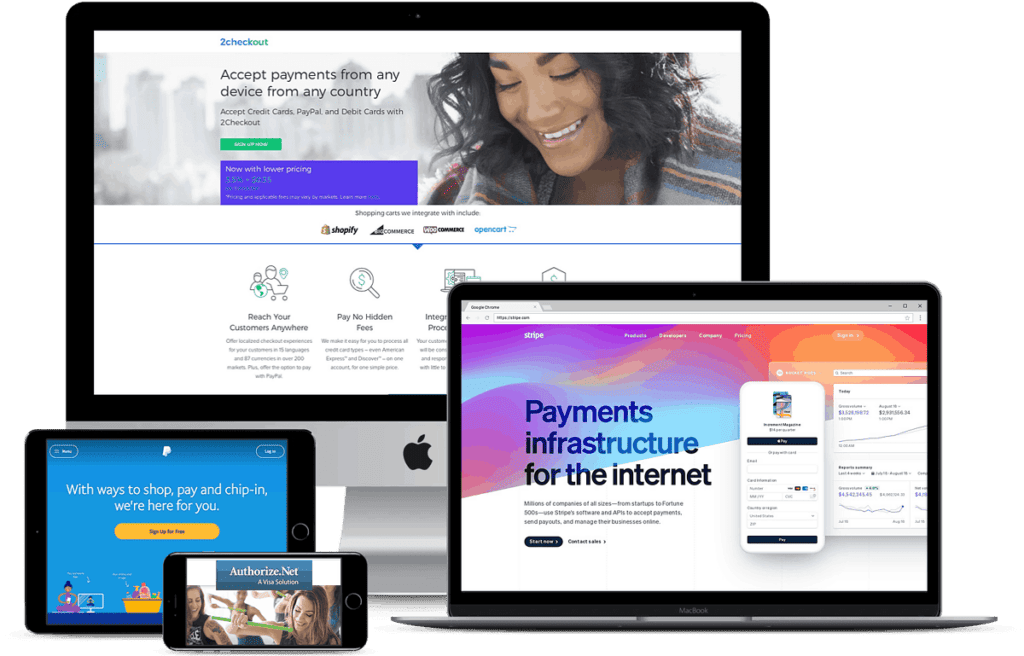 screenshots of payment gateway websites