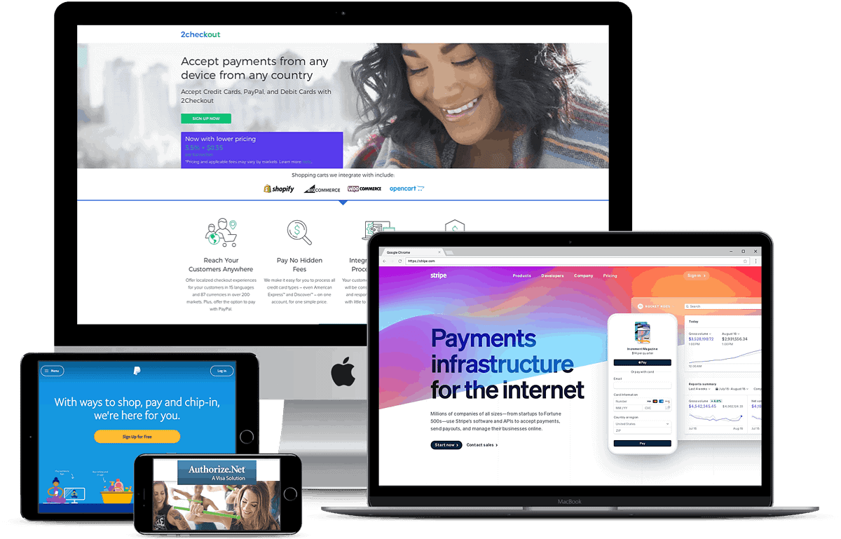 screenshots of payment gateway websites