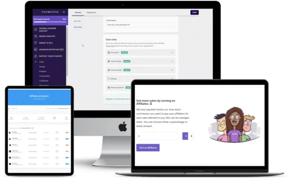 Thinkific Vs. Podia - Affiliates - AccessAlly screenshots of Thinkific Vs. Podia affiliate features