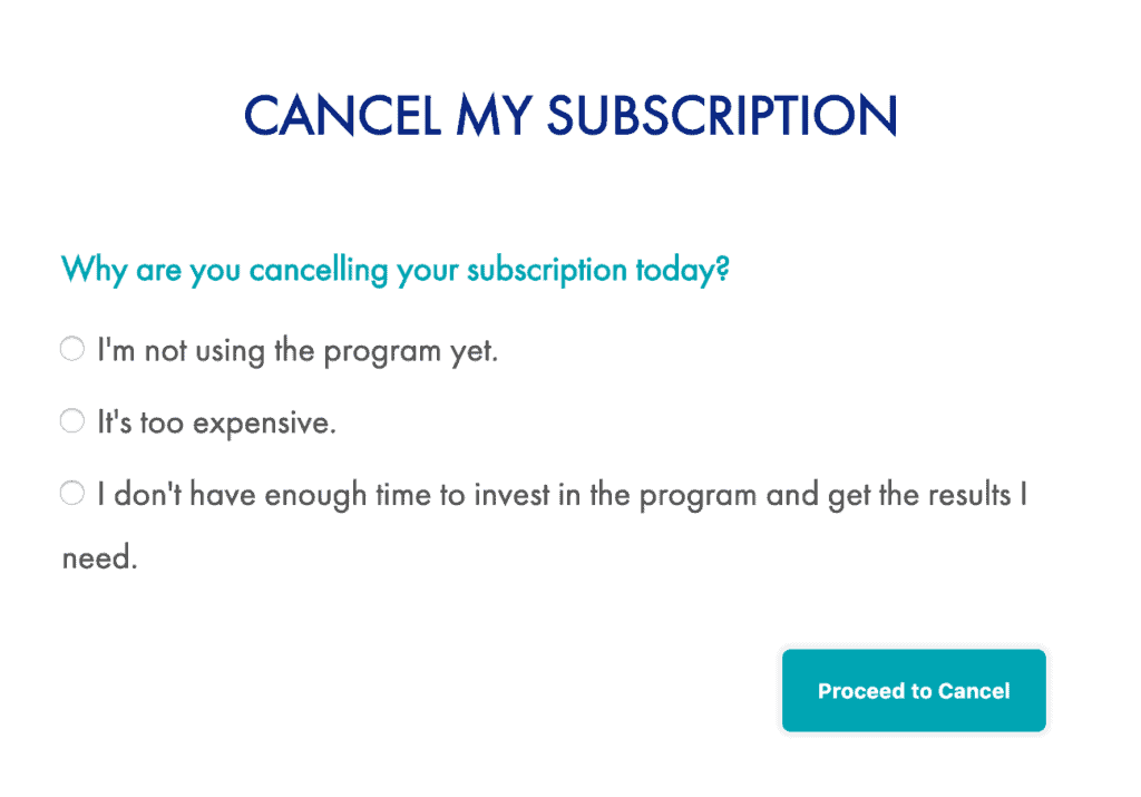 Cancel my subscription survey example