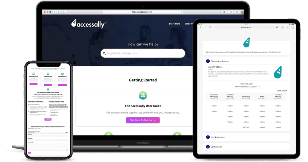 Screenshots of AccessAlly support options